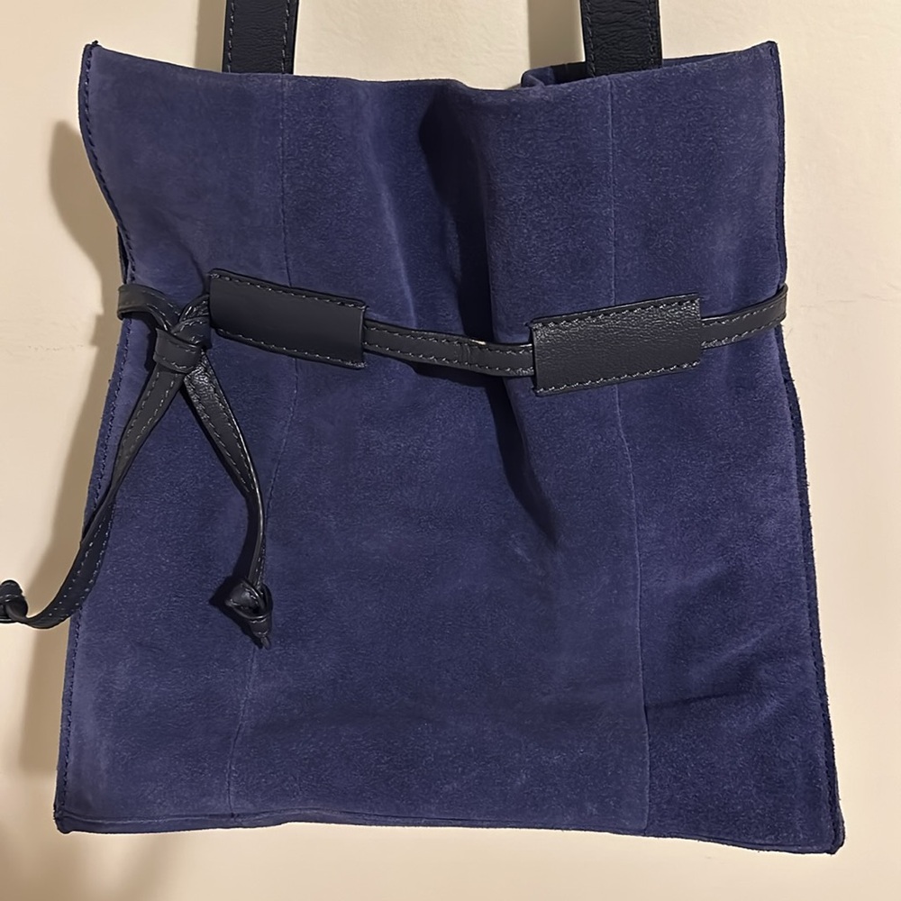LEITH Blue Suede Long Strap Drawstring Bucket Bag/Purse NWT